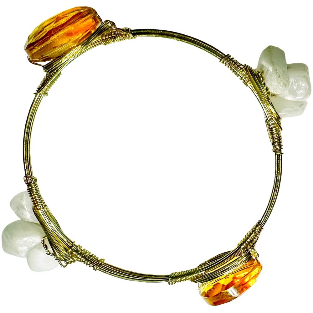 Bourbon & Bowties Faceted Amber Glass & Milky Quartz Bangle Bracelet - Picture 5 of 6